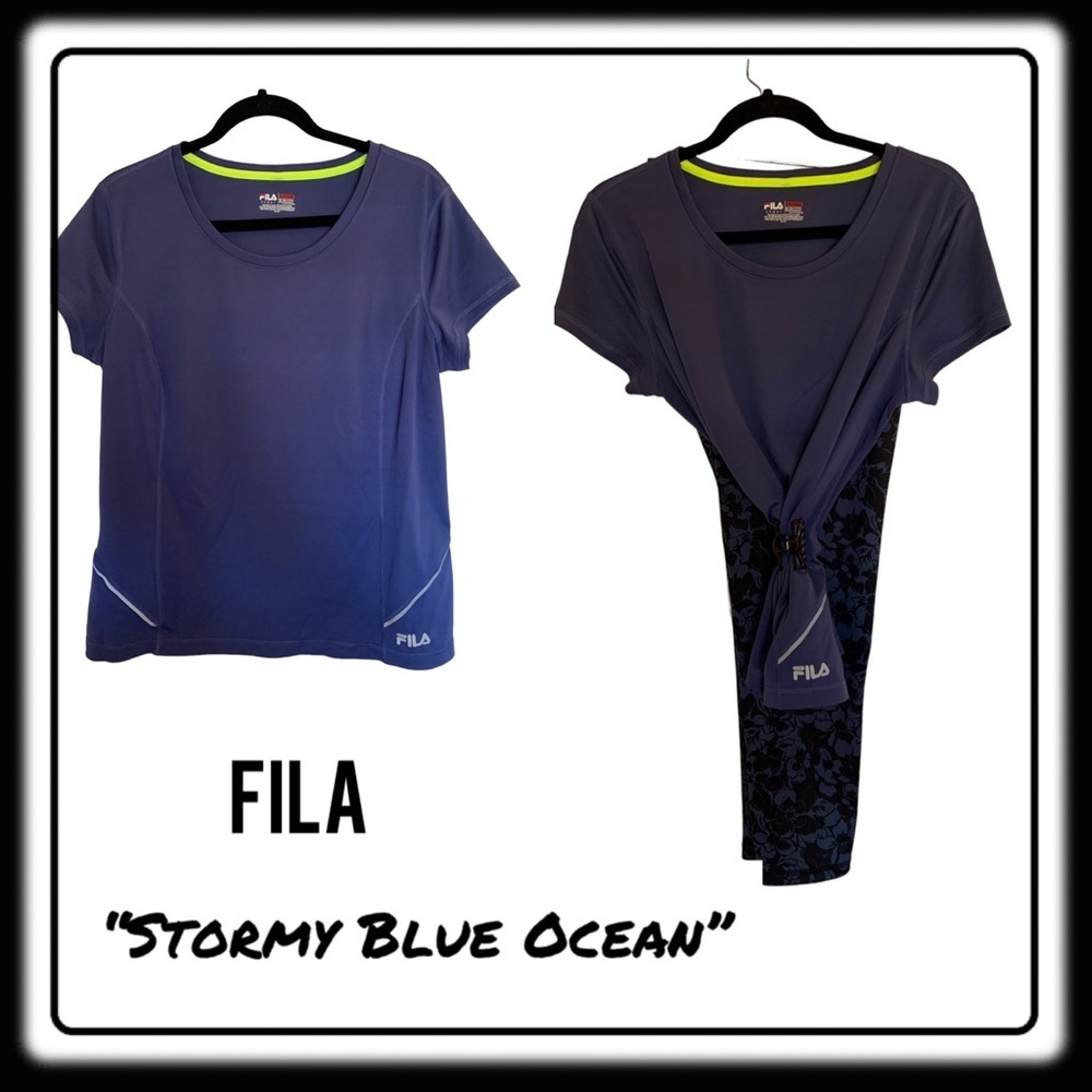 FILA “Stormy Blue Ocean” workout shirt. size XL. Stretchy and lightweight